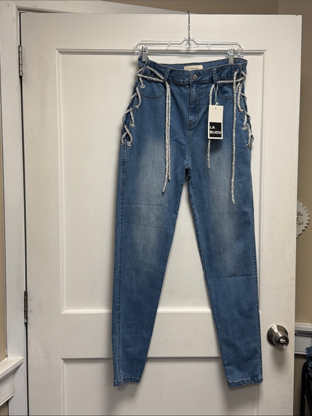 High-Rise Lace-Up Light Blue Jeans